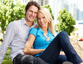 happy couple having a picnic