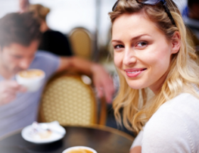 Couple at an elegant French style cafe