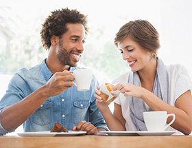 Man and woman on a coffee date
