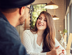 Couple on a date in a cafe