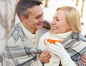 Couple being really romantic on a cold day