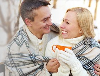 Couple being really romantic on a cold day