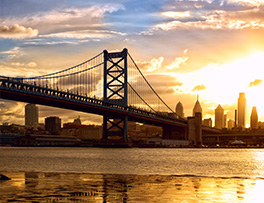 Philadelphia skyline with bridge