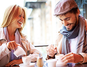 happy couple on a coffee date