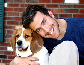 happy man and dog